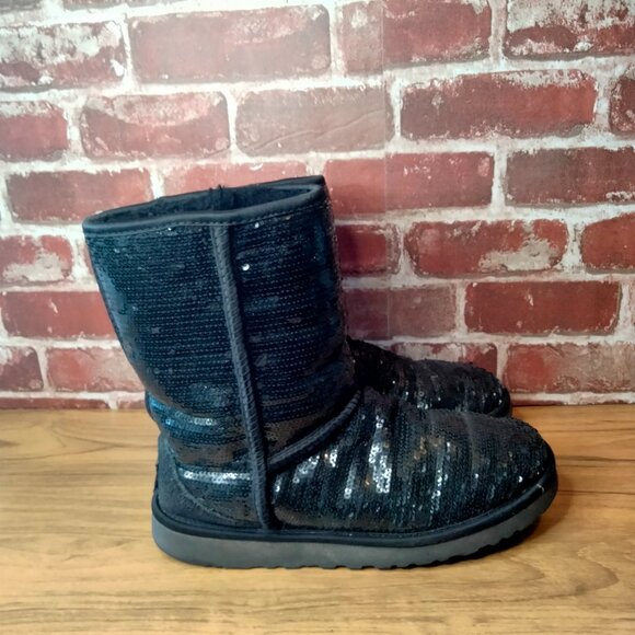 UGG Womens Boots Size 8 Black Sequin Winter Shoes - Picture 2 of 8